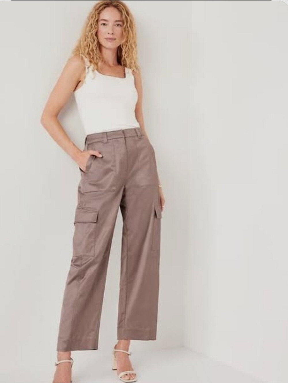 NWT Old Navy Extra High Rise Satin Cargo Barrel Wide Leg Pants Mauvelous 14P